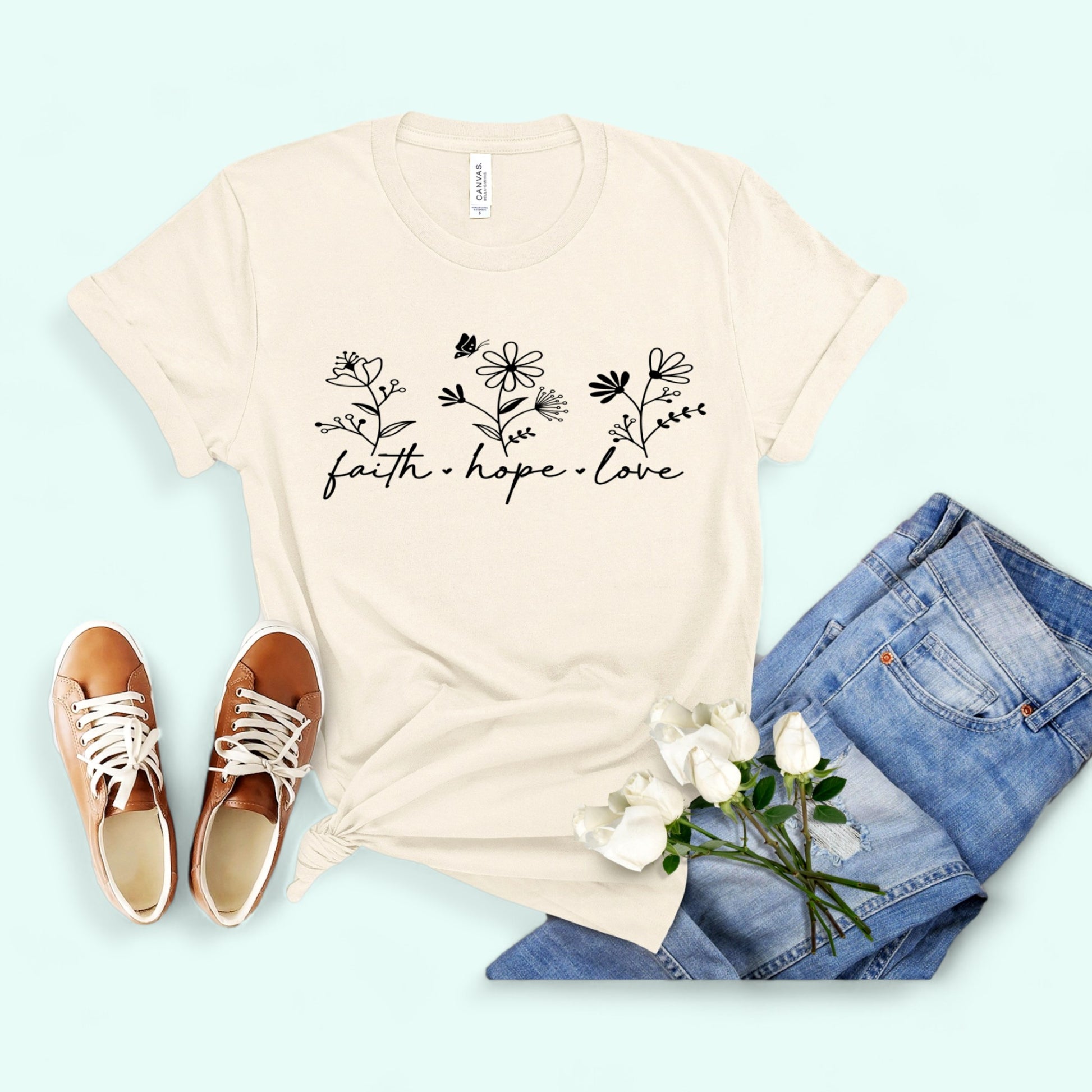 Faith Love Hope T-shirt Christian Shirt Ivory