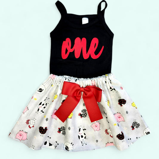 First Birthday outfit  Farm Animals outfit black top