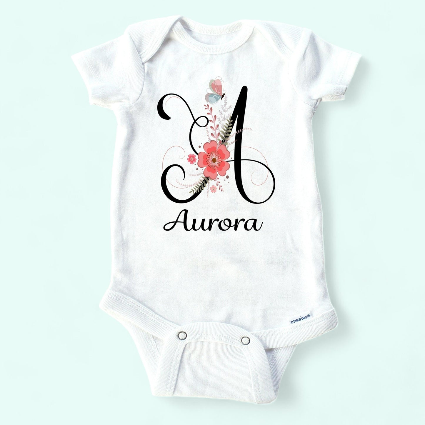 Girls personalized onesie short sleeve letter A