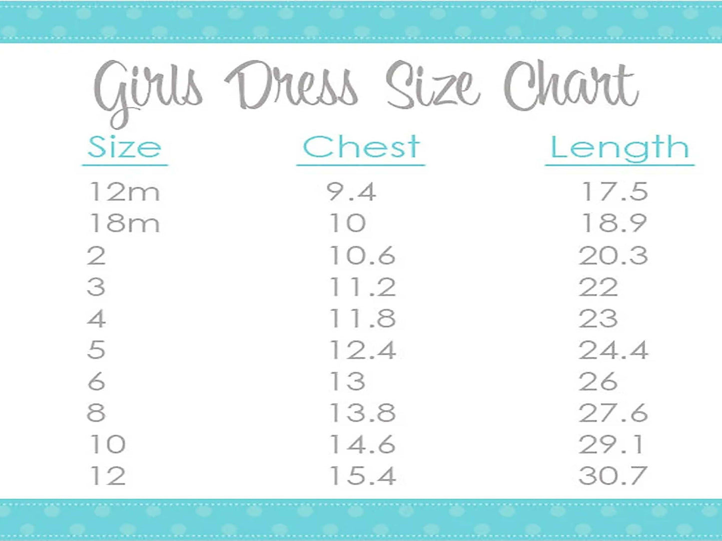 Farm animal dress size chart 