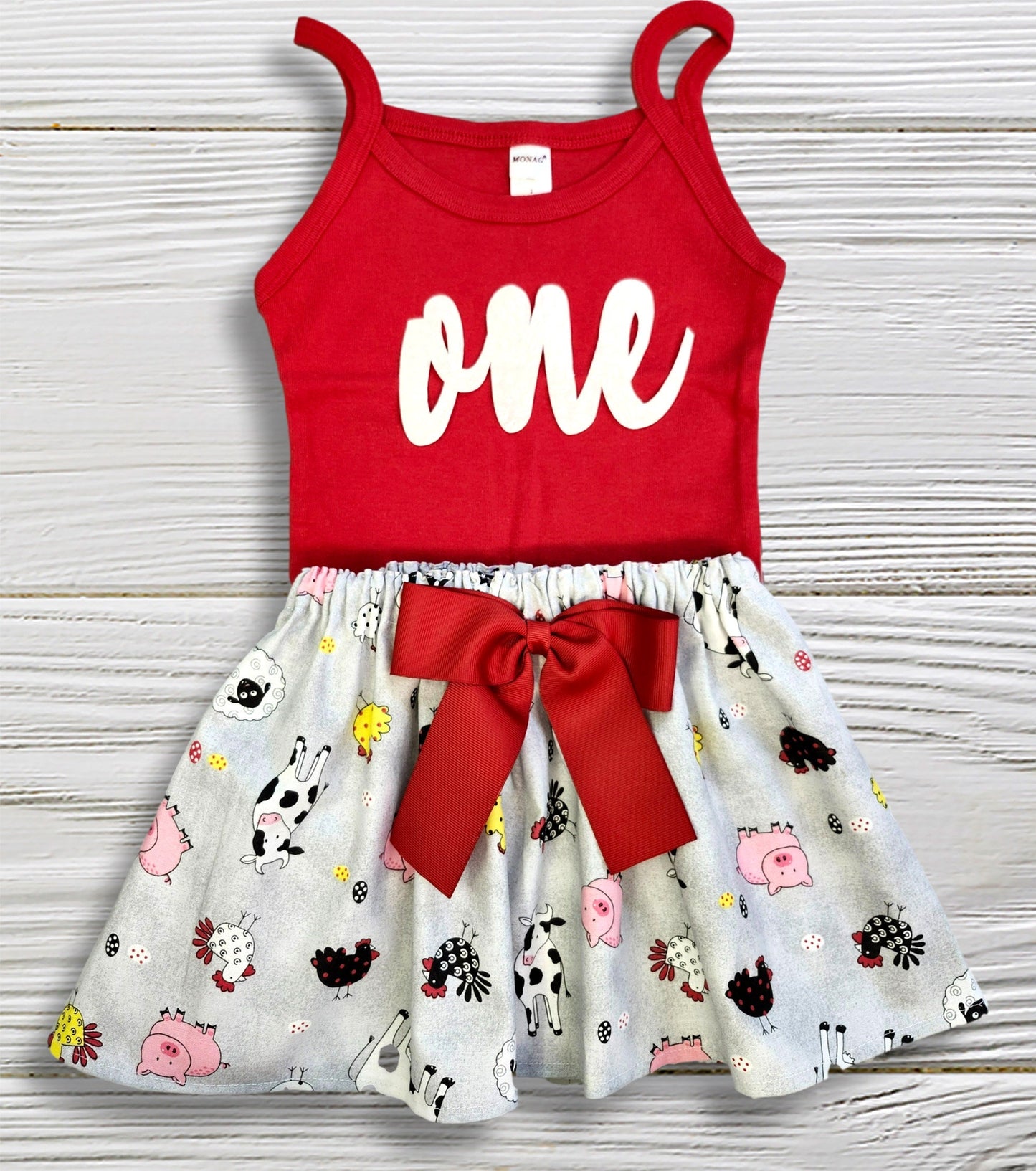 First Birthday outfit  Farm Animals outfit red top