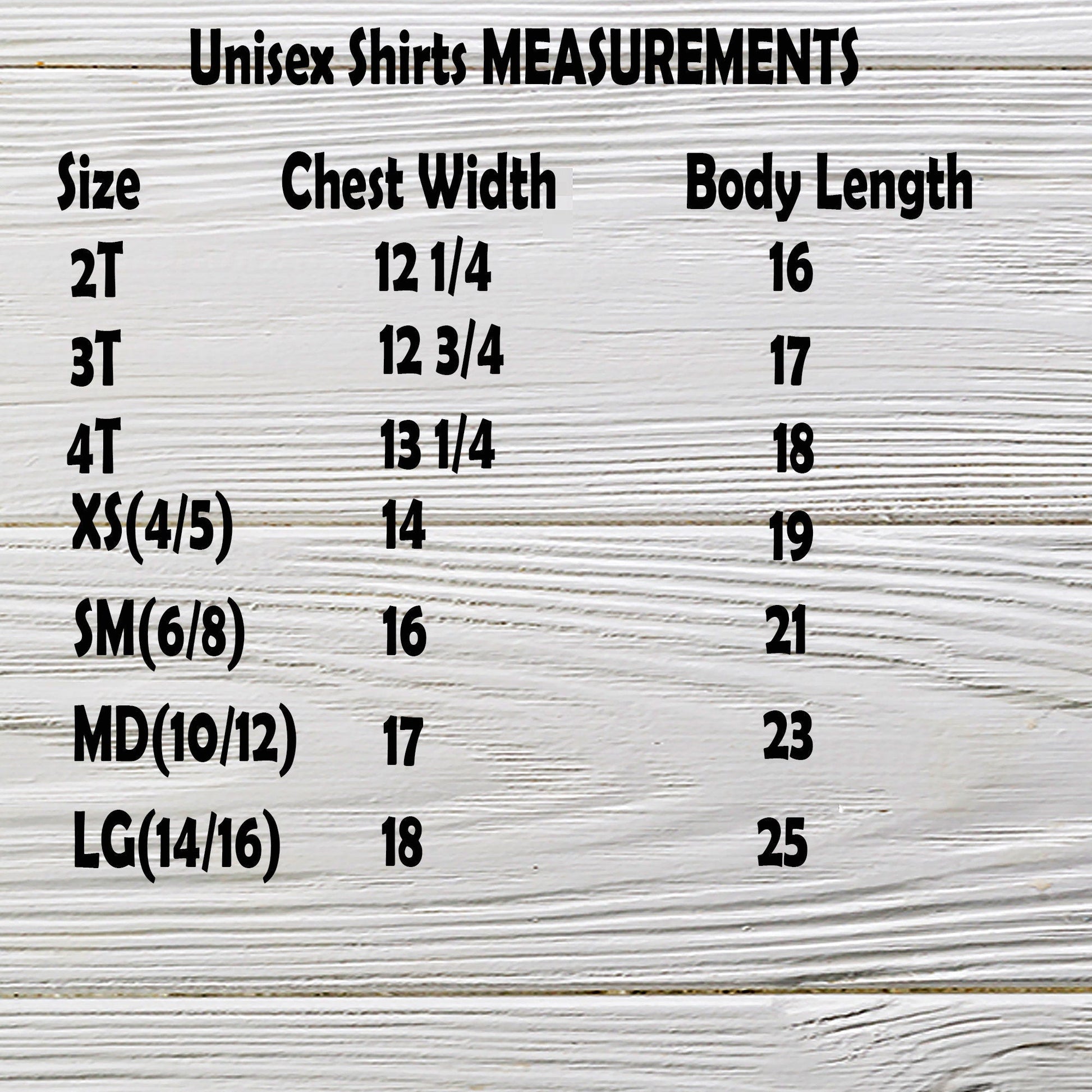 Thanksgiving shirt size chart 