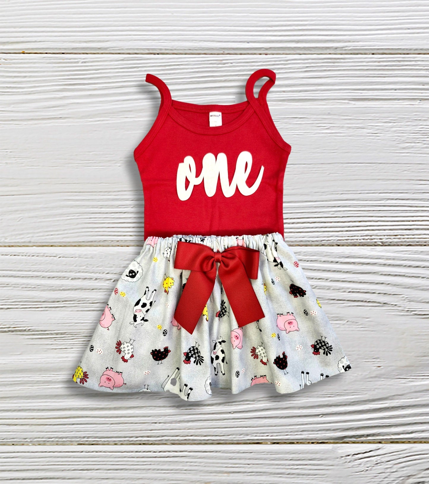 First Birthday outfit  Farm Animals outfit red top