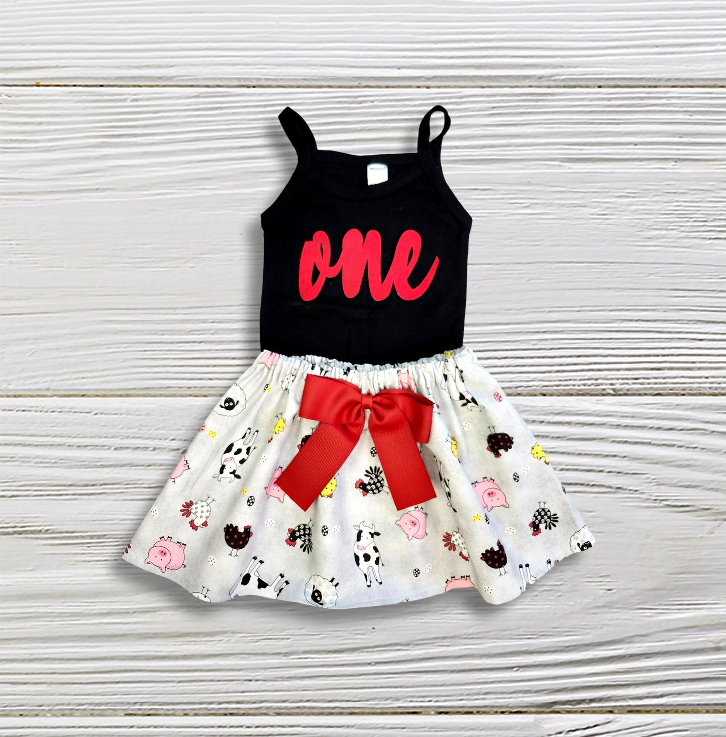 First Birthday outfit  Farm Animals outfit black top