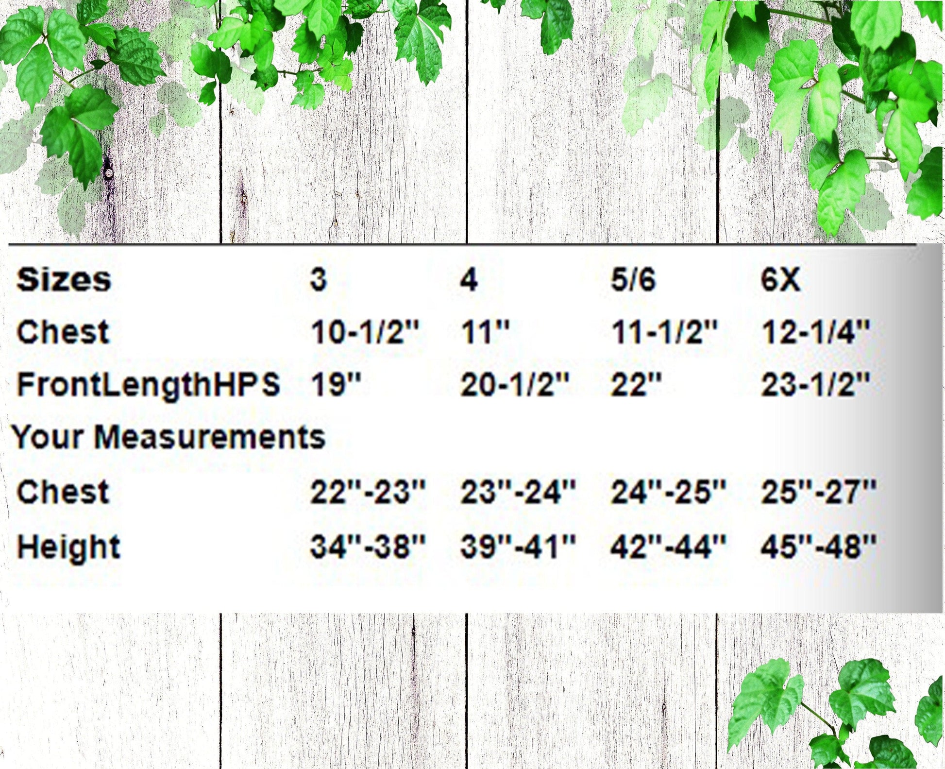 size chart