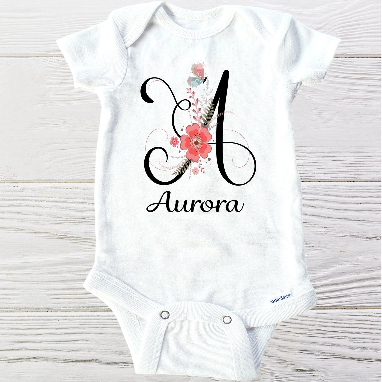 Girls personalized onesie short sleeve letter A