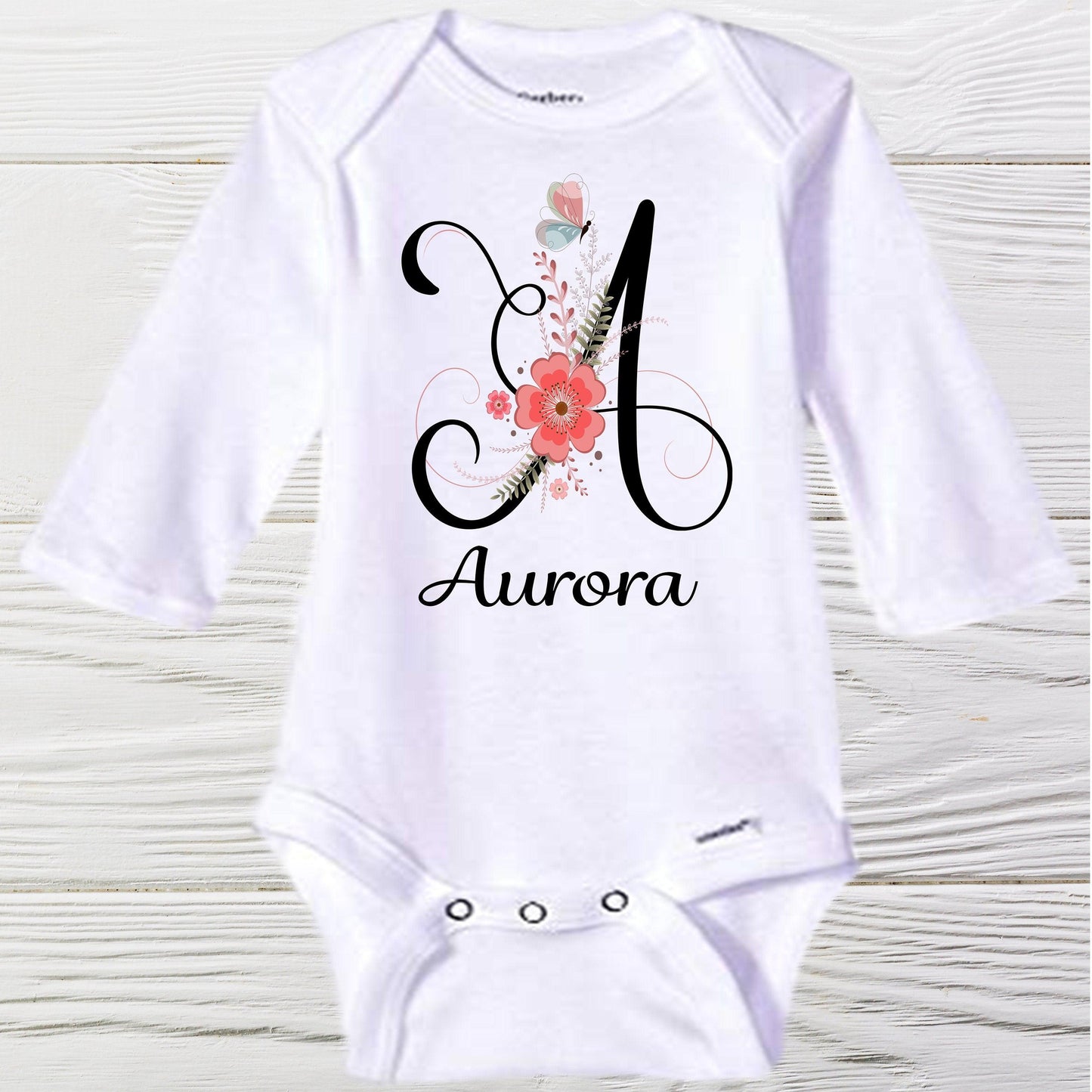 Girls personalized onesie Long sleeve letter A