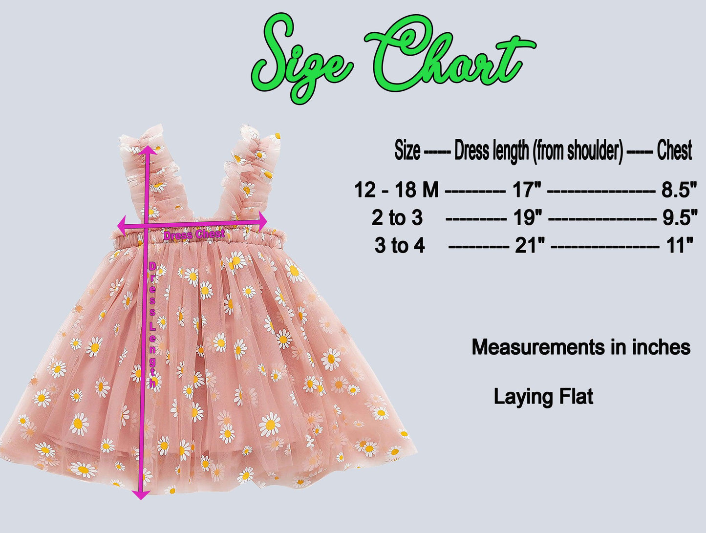 size chart for Lavender Tulle Dress