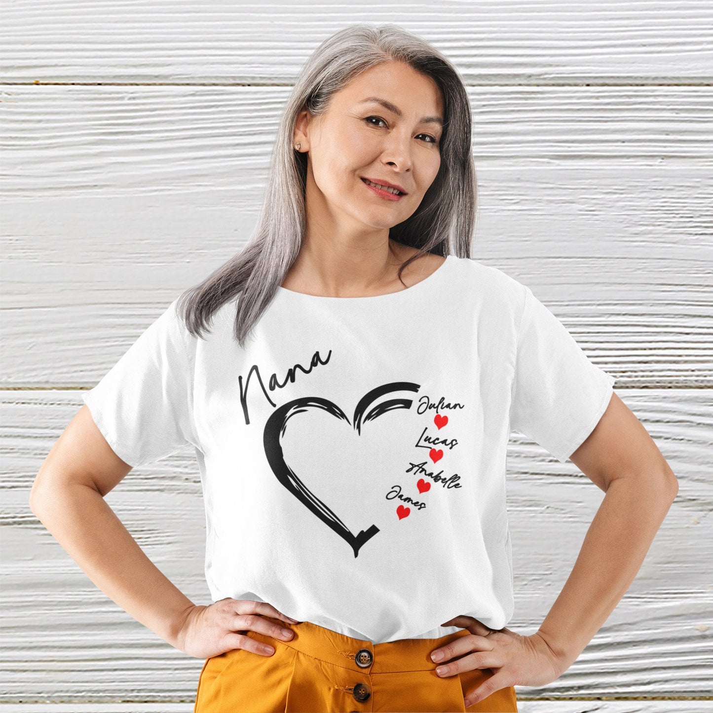 Lady wearing White color Nana shirt