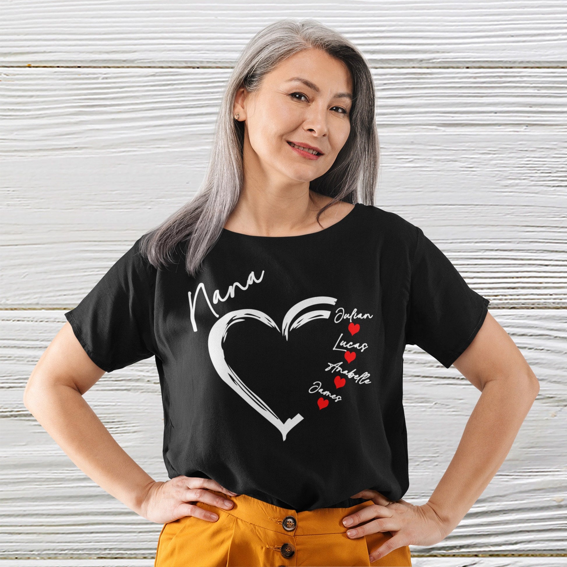 Lady wearing Black color Nana shirt